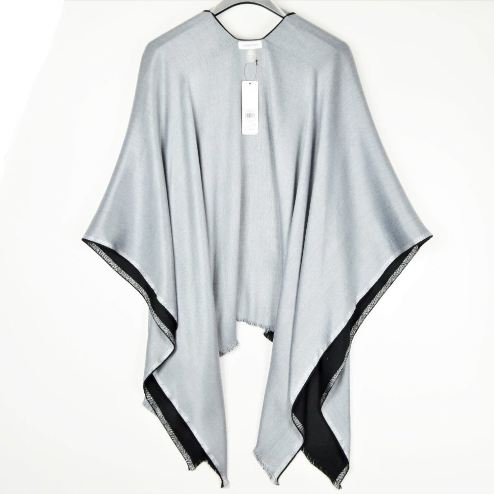 NWT Calvin Klein Reversible Shawl Black/Grey Shawl - Picture 6 of 9